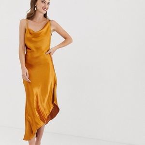ASOS DESIGN midi slip dress in high shine satin